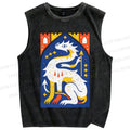 Unisex Dragon Printed Washed Tank Top