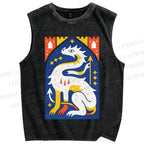 Unisex Dragon Printed Washed Tank Top