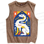 Unisex Dragon Printed Washed Tank Top