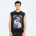 Unisex Dragon Printed Washed Tank Top