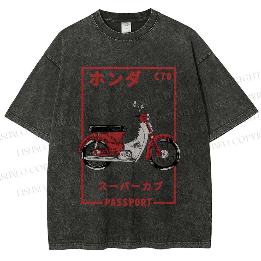 Unisex Honda C70 Super Cub Passport Printed Washed Tee