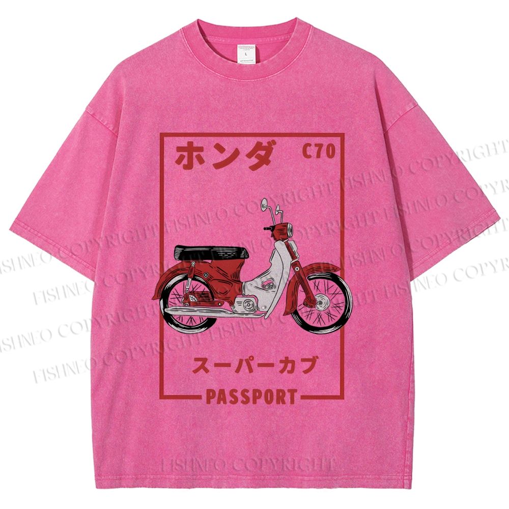 Unisex Honda C70 Super Cub Passport Printed Washed Tee