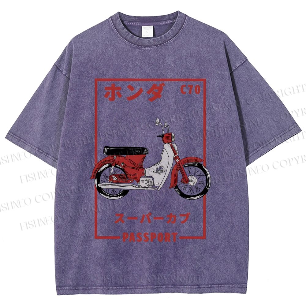 Unisex Honda C70 Super Cub Passport Printed Washed Tee