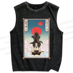 Unisex Japanese Ukiyo-e Star Wars Printed Washed Tank Top