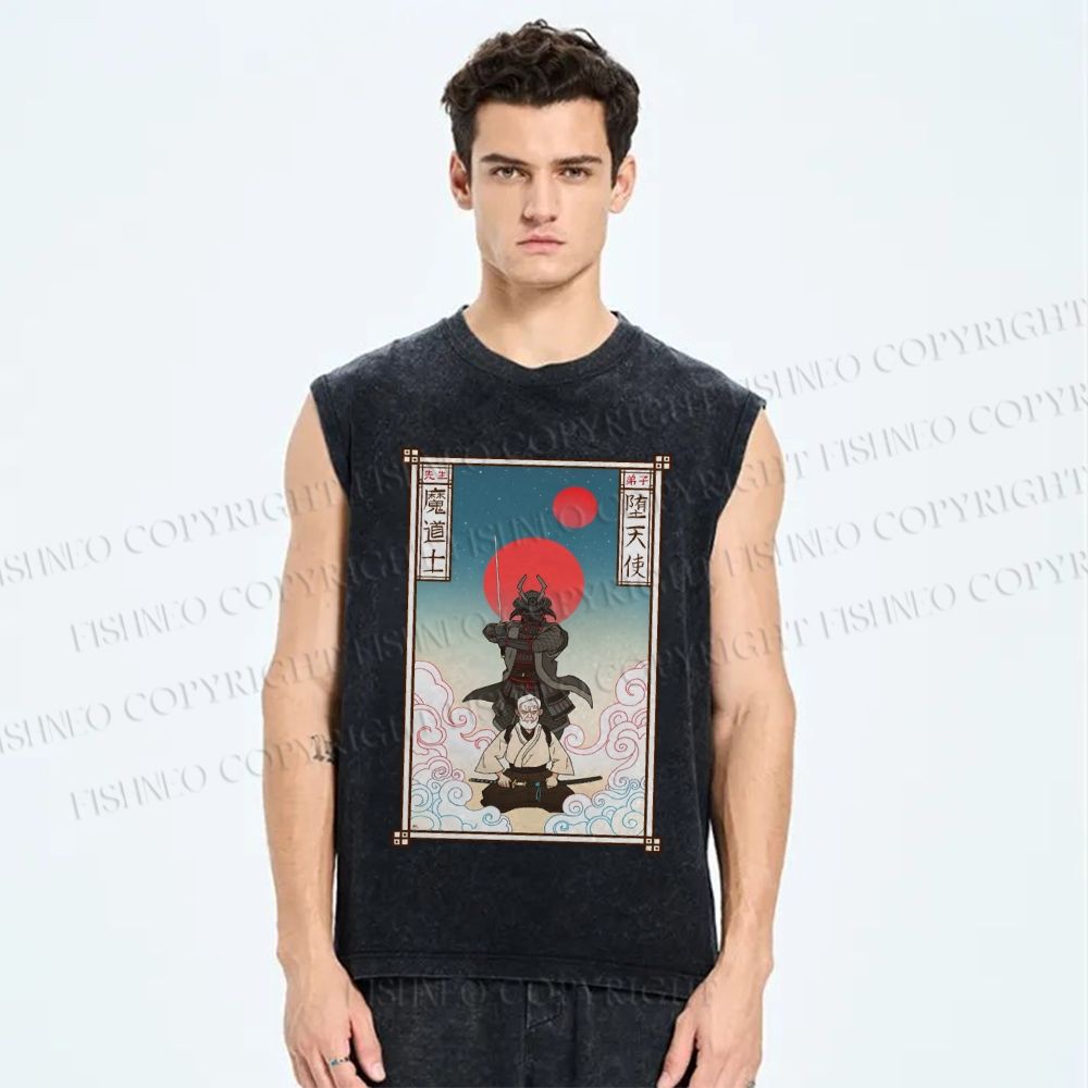 Unisex Japanese Ukiyo-e Star Wars Printed Washed Tank Top