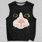 Unisex Silly Black Cat Printed Tank Top