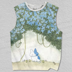 Unisex Blue Cat Printed Tank Top