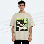 Unisex Vintage Cat Napping Printed Washed Tee
