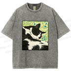 Unisex Vintage Cat Napping Printed Washed Tee