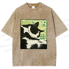 Unisex Vintage Cat Napping Printed Washed Tee