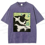 Unisex Vintage Cat Napping Printed Washed Tee