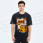 Unisex Line Art Cats Printed Washed Tee