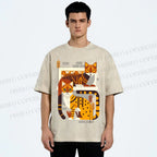 Unisex Line Art Cats Printed Washed Tee