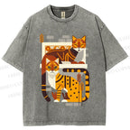 Unisex Line Art Cats Printed Washed Tee