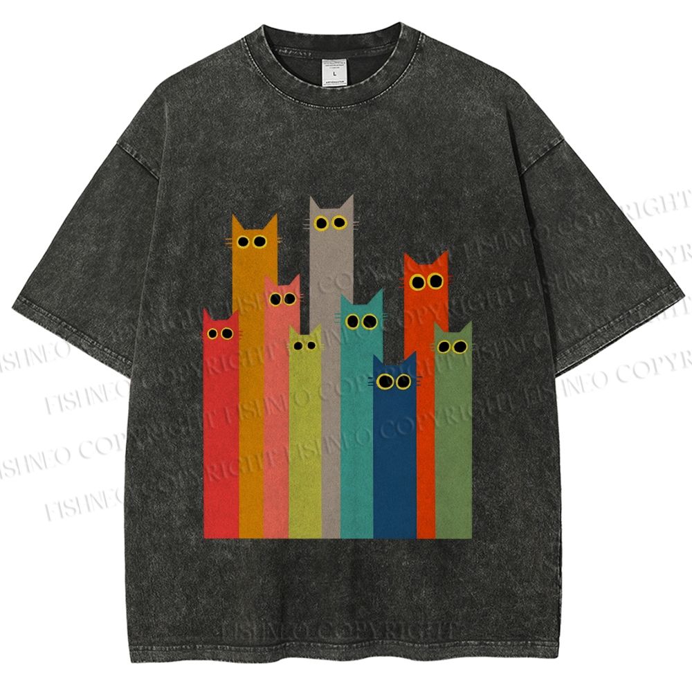 Unisex Cats in Line Printed Washed Tee