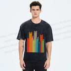 Unisex Cats in Line Printed Washed Tee
