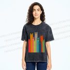 Unisex Cats in Line Printed Washed Tee