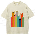 Unisex Cats in Line Printed Washed Tee