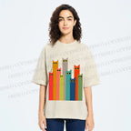 Unisex Cats in Line Printed Washed Tee