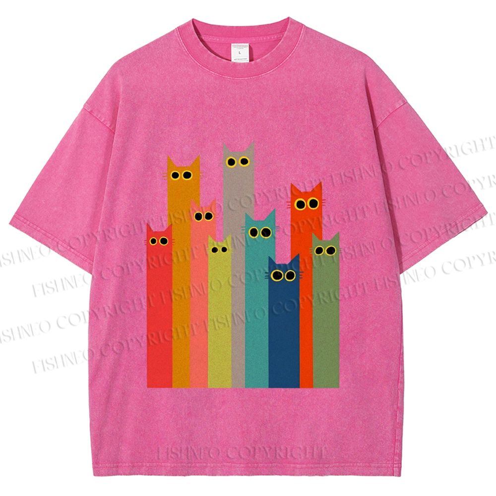 Unisex Cats in Line Printed Washed Tee