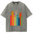 Unisex Cats in Line Printed Washed Tee