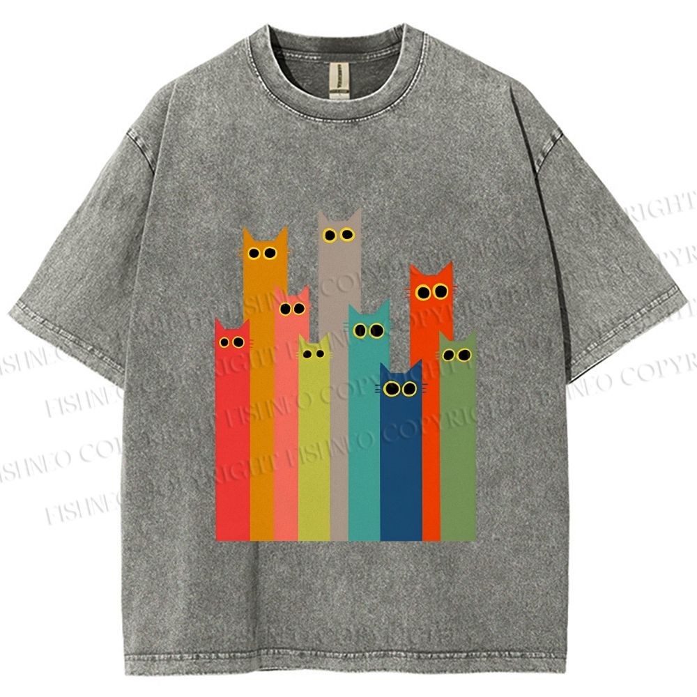 Unisex Cats in Line Printed Washed Tee