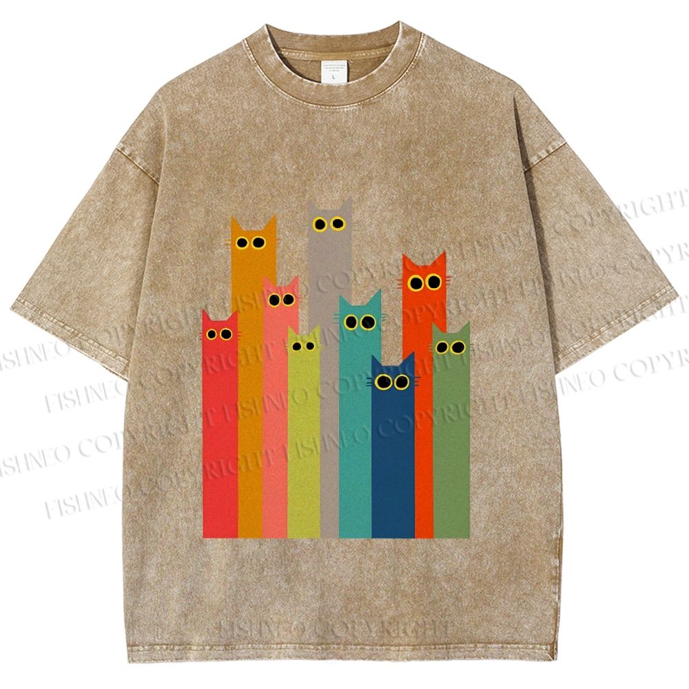 Unisex Cats in Line Printed Washed Tee