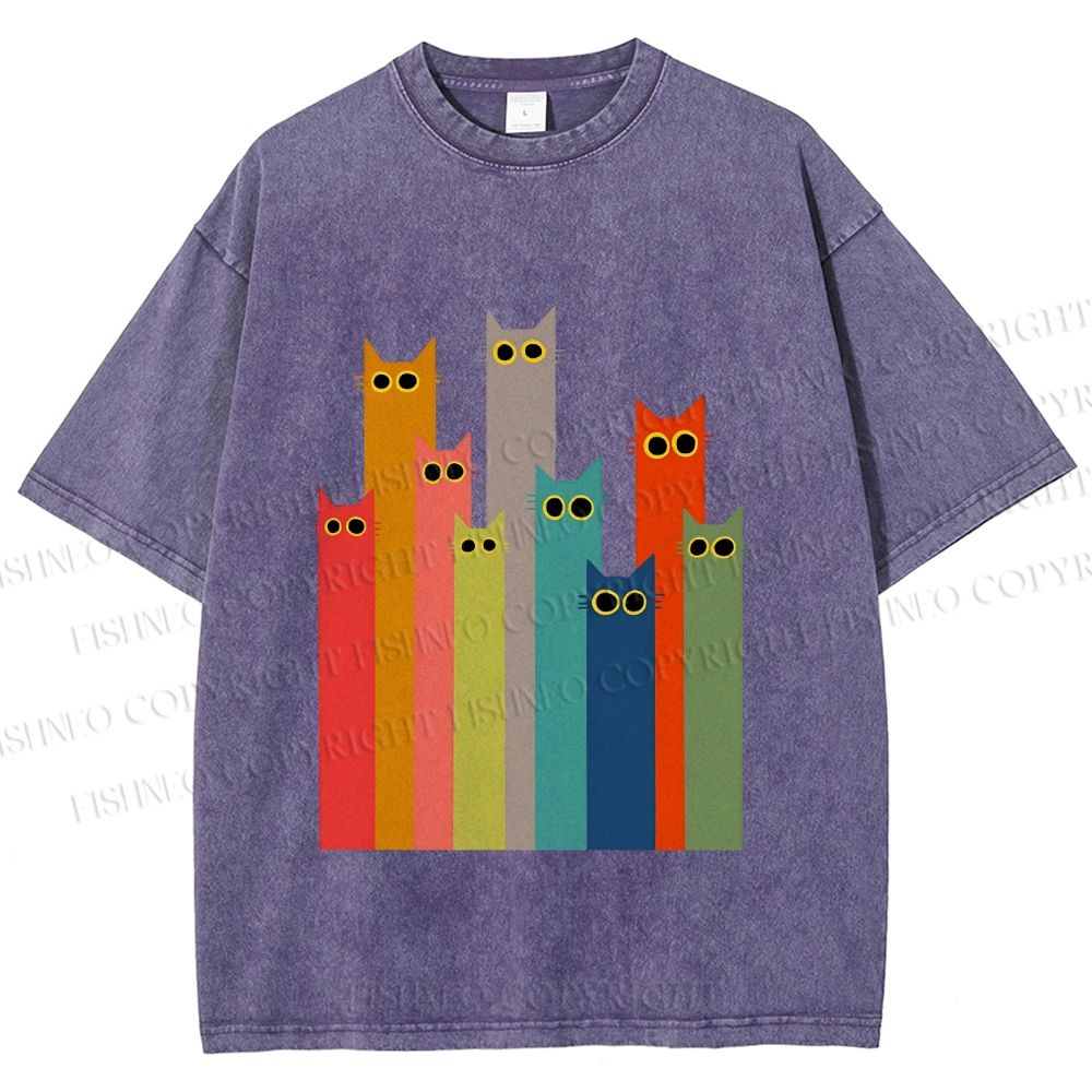 Unisex Cats in Line Printed Washed Tee
