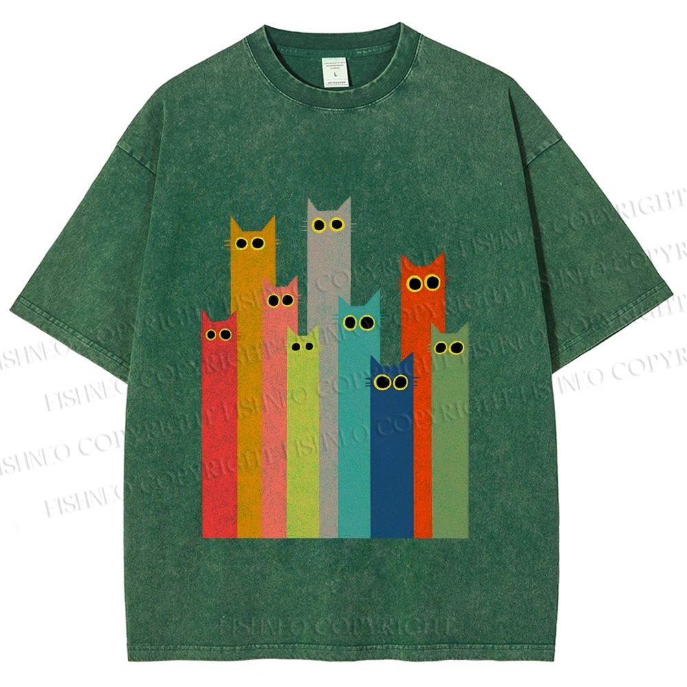 Unisex Cats in Line Printed Washed Tee