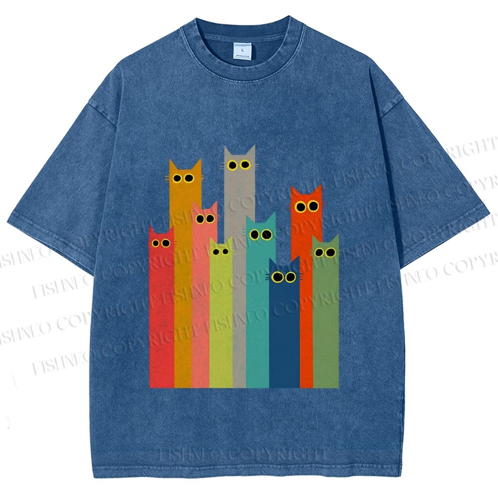 Unisex Cats in Line Printed Washed Tee