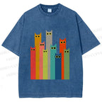 Unisex Cats in Line Printed Washed Tee