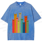 Unisex Cats in Line Printed Washed Tee