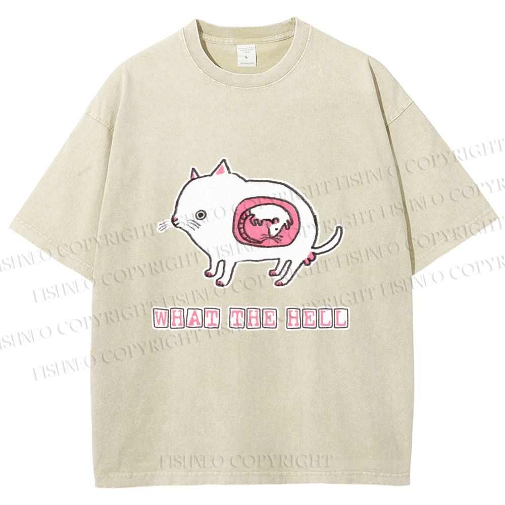 Unisex Rat in Cat What the Hell Printed Washed Tee