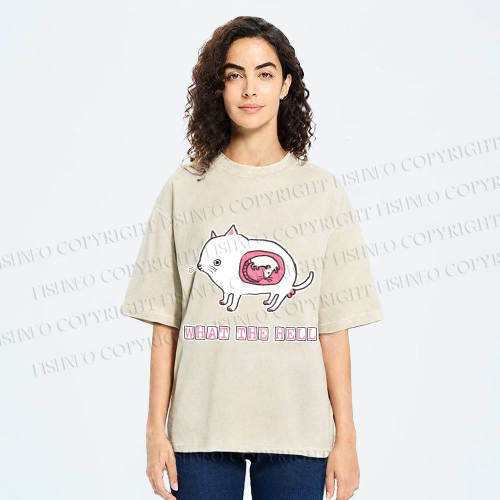 Unisex Rat in Cat What the Hell Printed Washed Tee