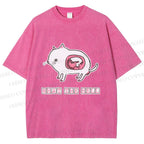 Unisex Rat in Cat What the Hell Printed Washed Tee