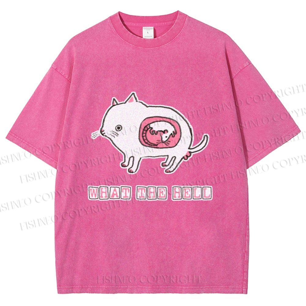 Unisex Rat in Cat What the Hell Printed Washed Tee