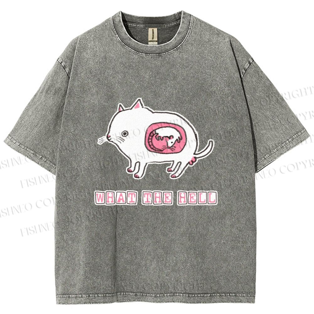 Unisex Rat in Cat What the Hell Printed Washed Tee