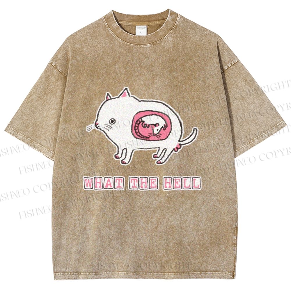 Unisex Rat in Cat What the Hell Printed Washed Tee