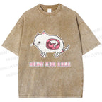 Unisex Rat in Cat What the Hell Printed Washed Tee