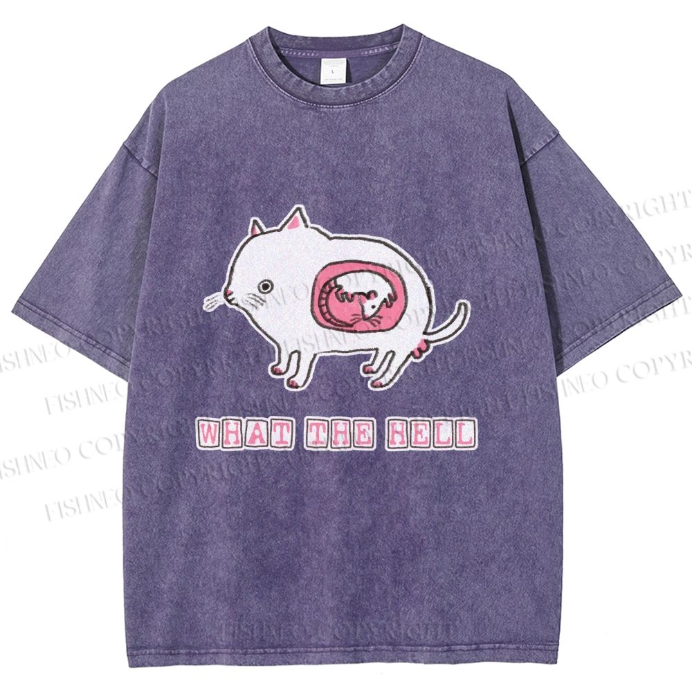Unisex Rat in Cat What the Hell Printed Washed Tee