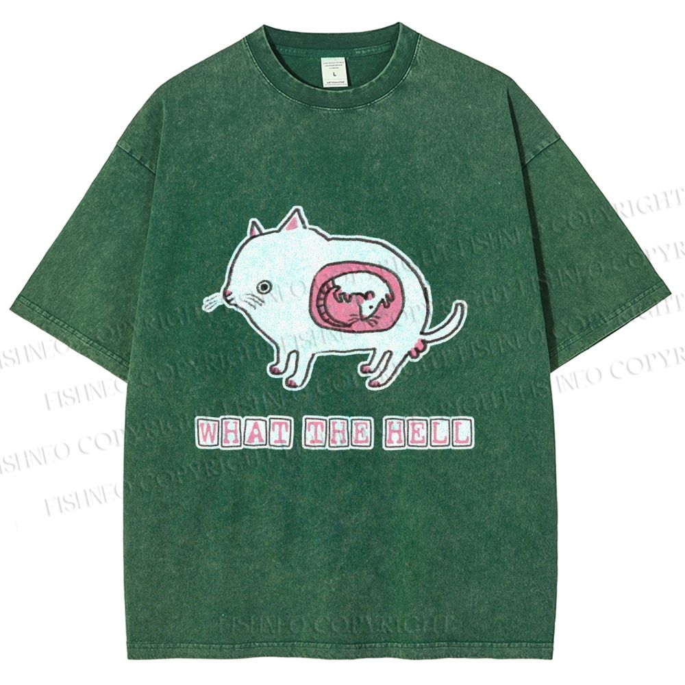 Unisex Rat in Cat What the Hell Printed Washed Tee
