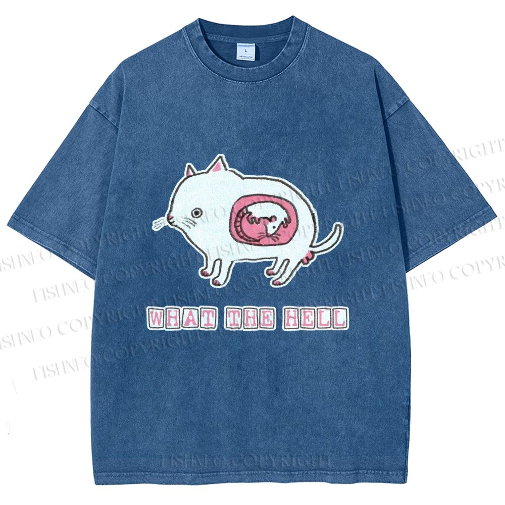 Unisex Rat in Cat What the Hell Printed Washed Tee