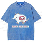 Unisex Rat in Cat What the Hell Printed Washed Tee