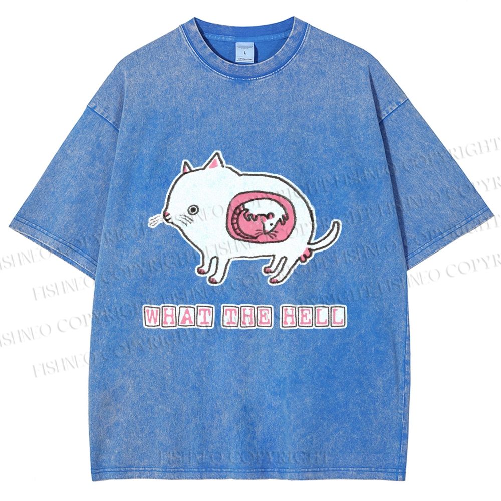 Unisex Rat in Cat What the Hell Printed Washed Tee