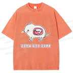 Unisex Rat in Cat What the Hell Printed Washed Tee