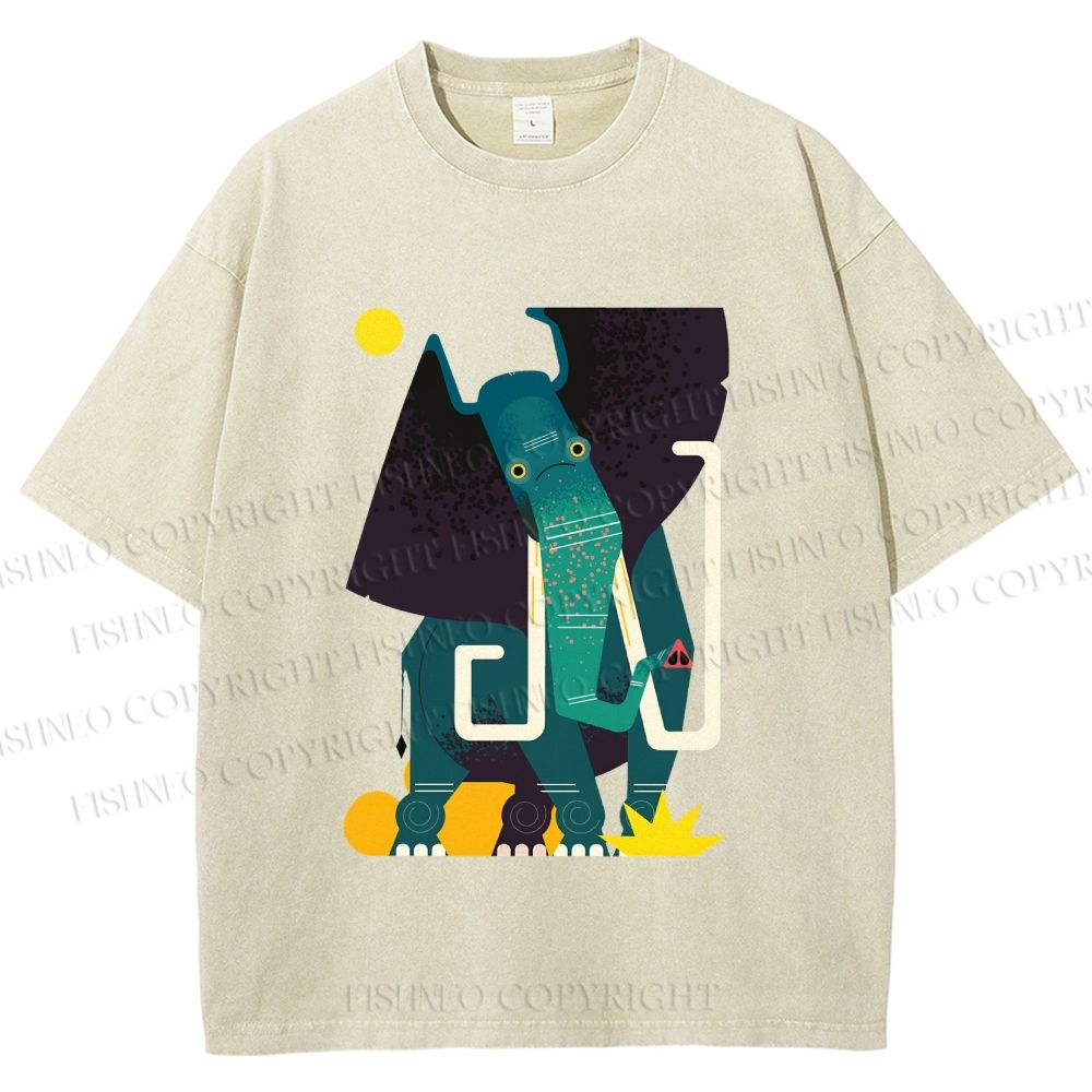Unisex Elephant Printed Washed Tee