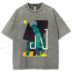 Unisex Elephant Printed Washed Tee