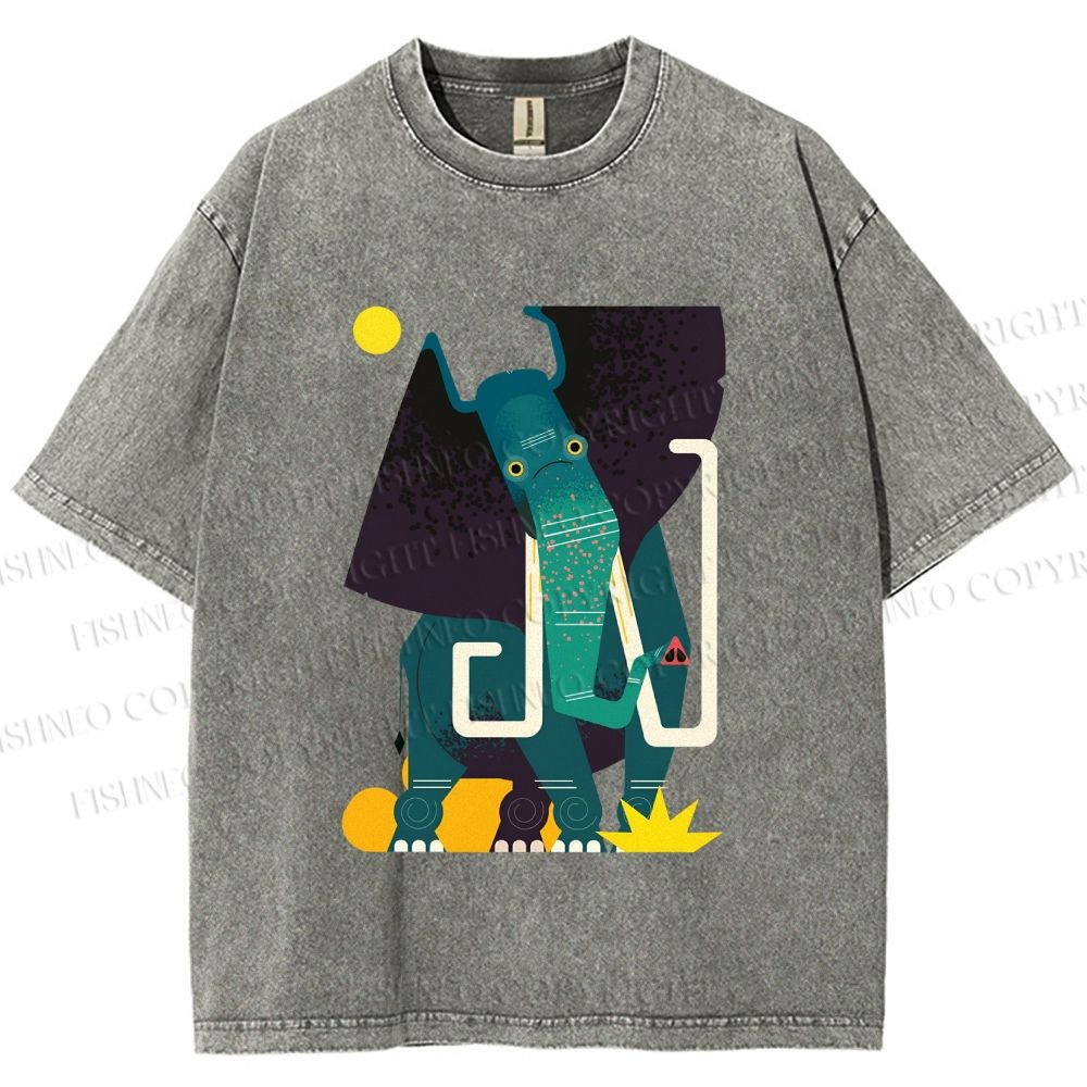 Unisex Elephant Printed Washed Tee