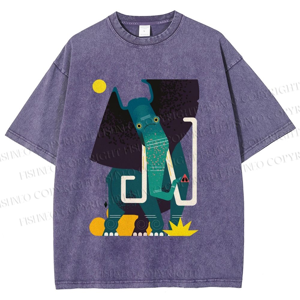Unisex Elephant Printed Washed Tee