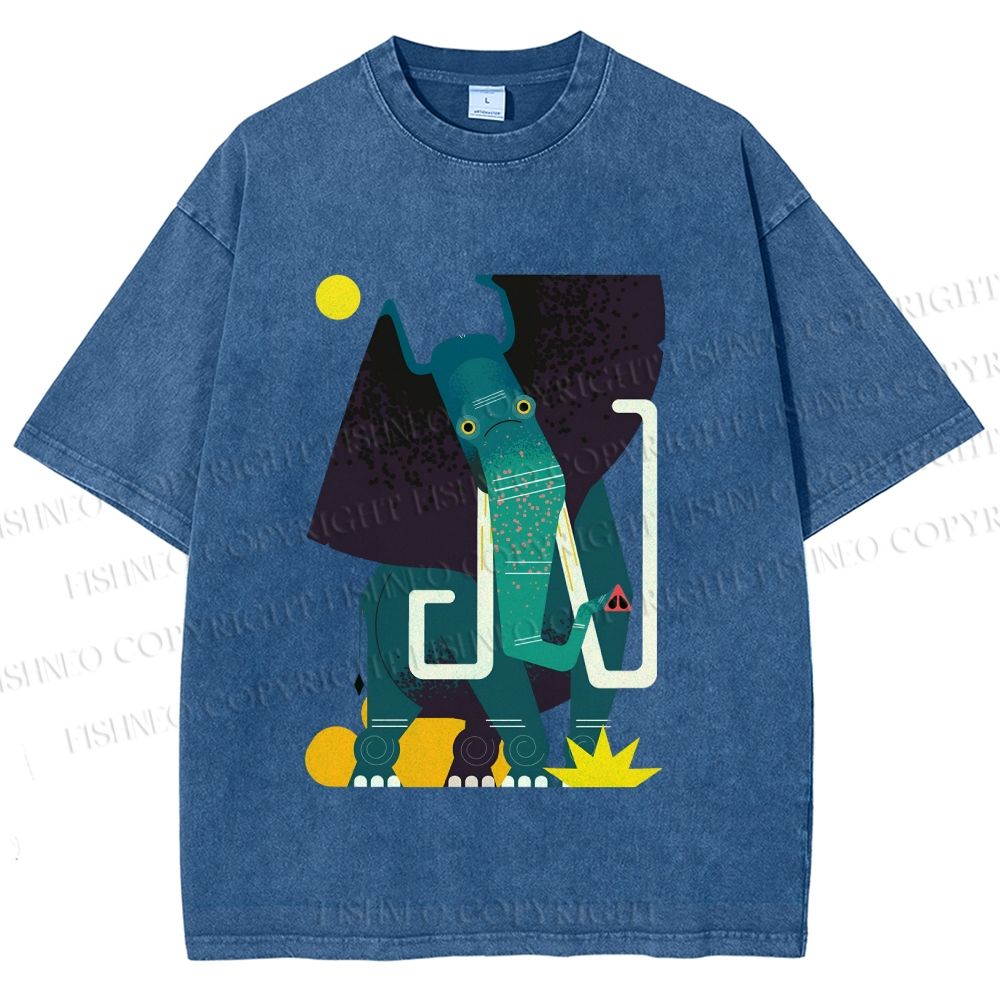 Unisex Elephant Printed Washed Tee